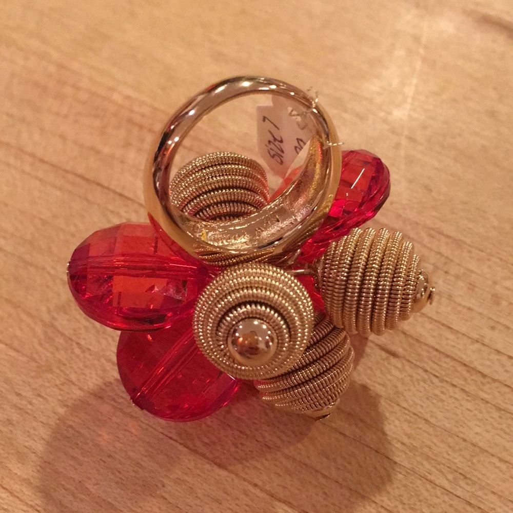 NWT Kate Spade ♠️ Gold & Red Orange Cocktail Ring. Size 7. - Picture 9 of 13